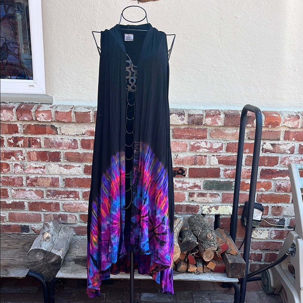 Black and Pink High Low Halter long jacket/coverup